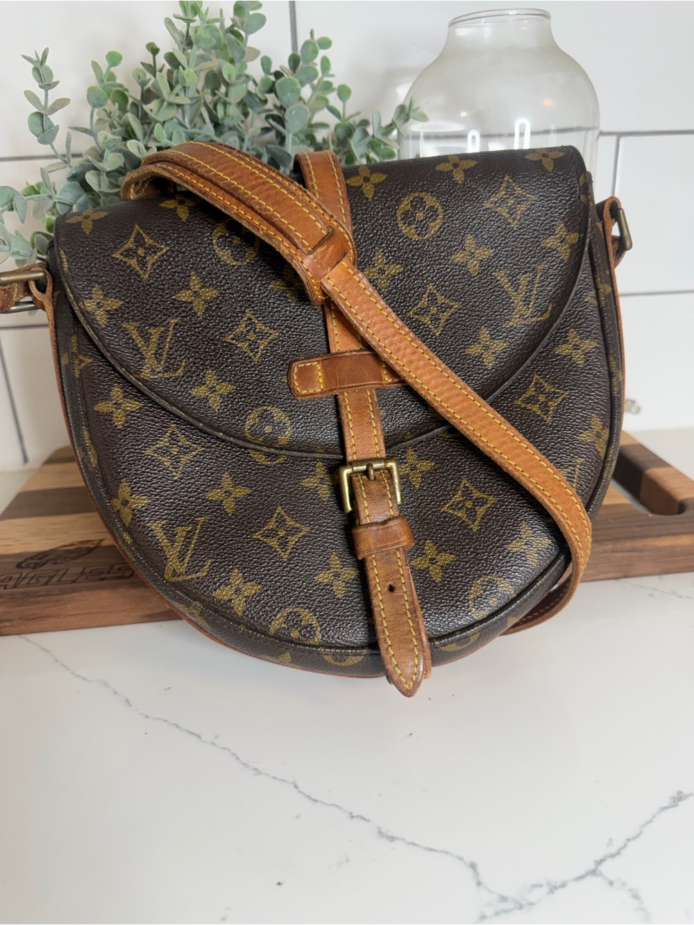 Vintage Louis Vuitton Monogram Crossbody Bag in Brown and Tan